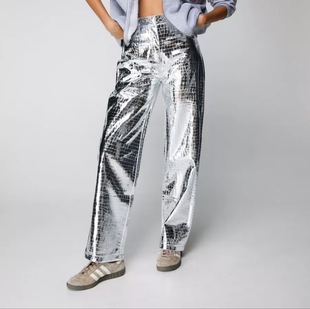 Metallic Croc Straight Leg Pants from Nasty Gal